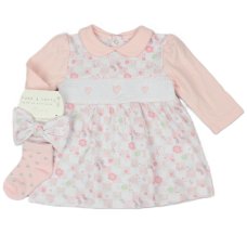M14269: Baby Girls Smocked Dress Headband & Socks Outfit (0-6 Months)